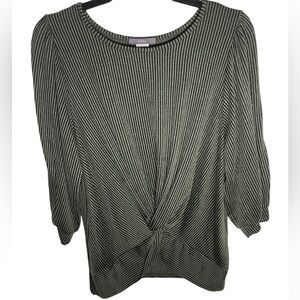 Gyft front knot green striped long sleeve blouse size M